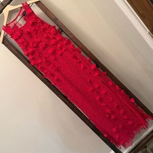 Red Floral Appliqué Lace Midi Dress – NWT – Size 8